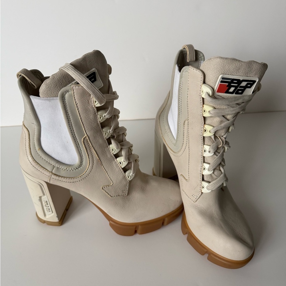 Prada Women's Cream Heeled Boots Size 40 - Picture 7 of 12